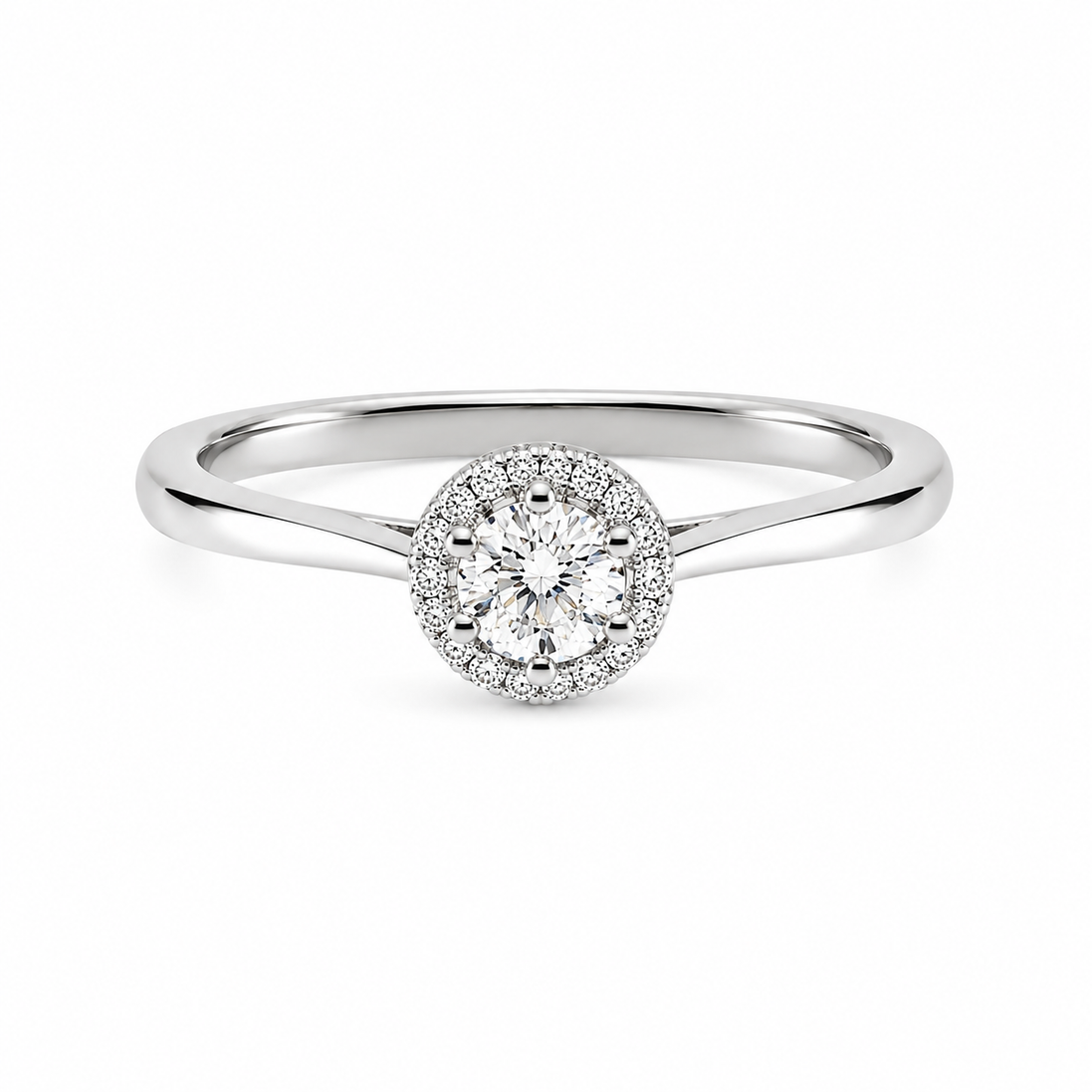 Fico Gioielli - Anello Solitario Halo – Oro Bianco 18 KT con Diamanti Naturali G VS