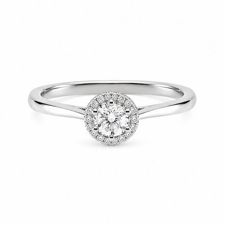 Fico Gioielli - Anello Solitario Halo – Oro Bianco 18 KT con Diamanti Naturali G VS