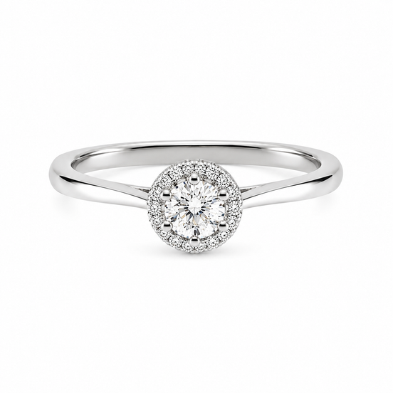 Fico Gioielli - Anello Solitario Halo – Oro Bianco 18 KT con Diamanti Naturali G VS