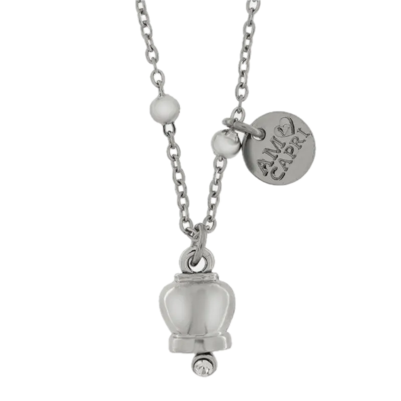 amo capri - Collana in Acciaio con campanella portafortuna, impreziosita da punto luce