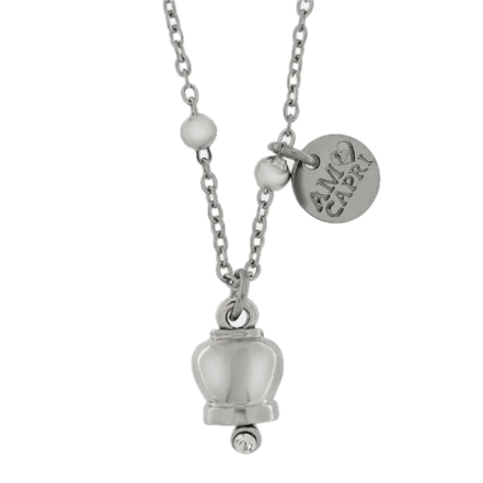 amo capri - Collana in Acciaio con campanella portafortuna, impreziosita da punto luce