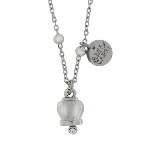 amo capri - Collana in Acciaio con campanella portafortuna, impreziosita da punto luce