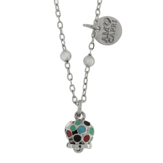 amo capri - Collana in Acciaio con campanella pendente impreziosita da smalti multicolore