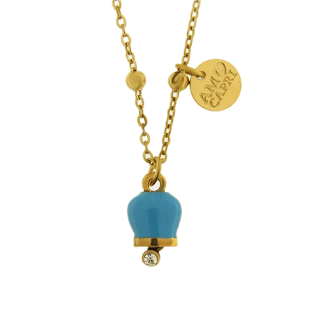 Amo Capri - Collana in Acciaio con campenalla verde acqua portafortuna