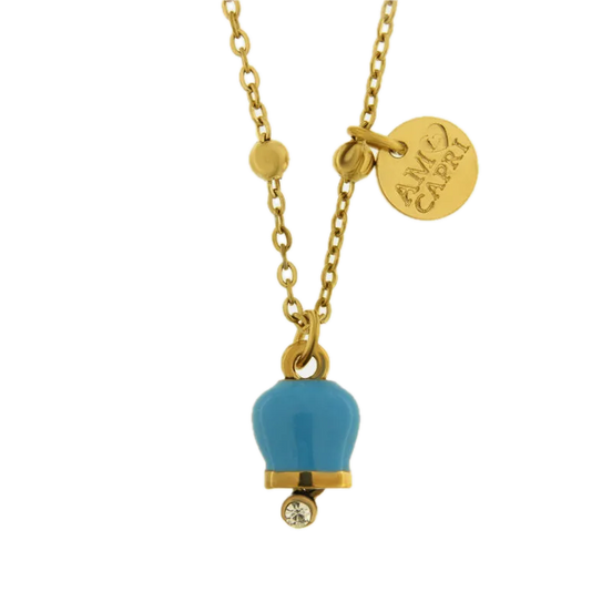 Amo Capri - Collana in Acciaio con campenalla verde acqua portafortuna