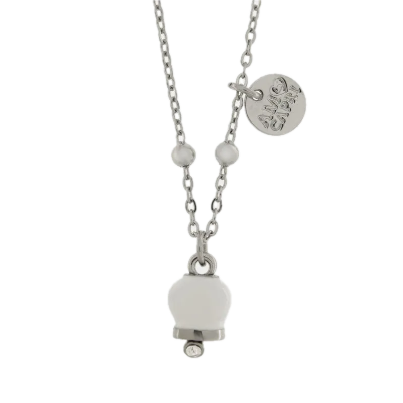 amo capri - Collana in Acciaio con campanella bianca portafortuna e punto luce