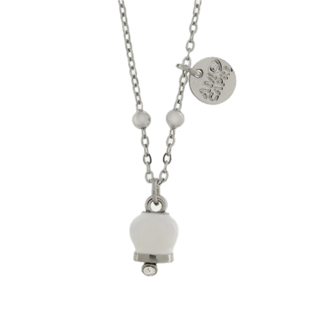 amo capri - Collana in Acciaio con campanella bianca portafortuna e punto luce