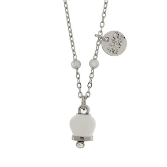 amo capri - Collana in Acciaio con campanella bianca portafortuna e punto luce