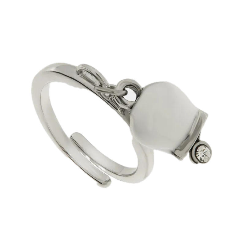 amo capri - Anello in Acciaio con campanella portafortuna bianca e punto luce