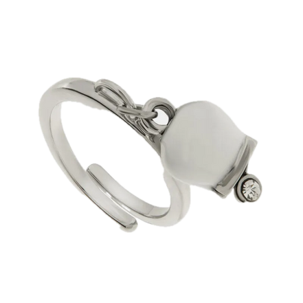 amo capri - Anello in Acciaio con campanella portafortuna bianca e punto luce