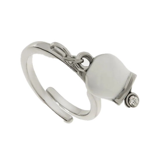 amo capri - Anello in Acciaio con campanella portafortuna bianca e punto luce
