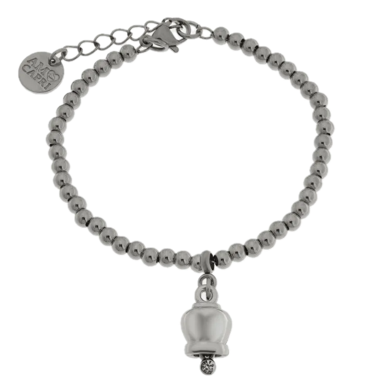 amo capri - Bracciale in Acciaio maglia a sfere con campanella portafortuna