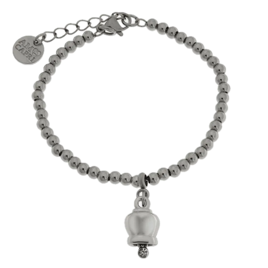 amo capri - Bracciale in Acciaio maglia a sfere con campanella portafortuna