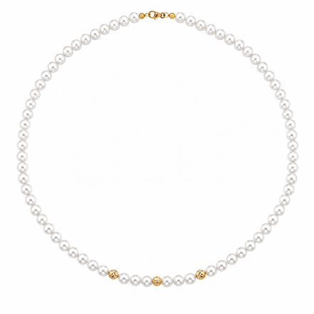 Kioto  - Collana Donna Con Perle E Sfere Sfaccettate In Oro Giallo 18 Kt