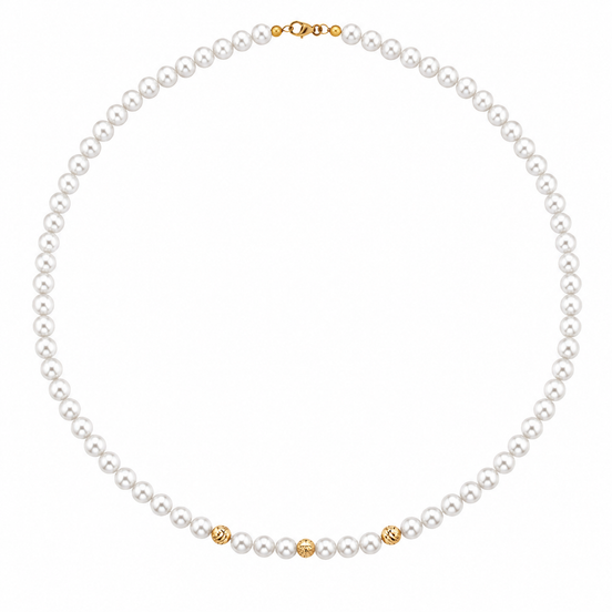 Kioto  - Collana Donna Con Perle E Sfere Sfaccettate In Oro Giallo 18 Kt