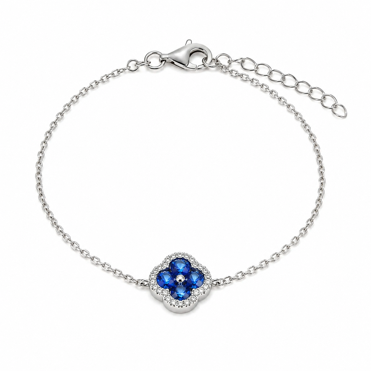 BYSIMON - Bracciale in Argento 925 a forma di fiore e zirconi blu