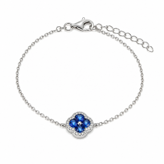 BYSIMON - Bracciale in Argento 925 a forma di fiore e zirconi blu