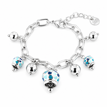 AMO CAPRI - Bracciale in Metallo con campanelle pendenti a trama cuori impreziositi da smalti nelle tonalità delll'azzurro