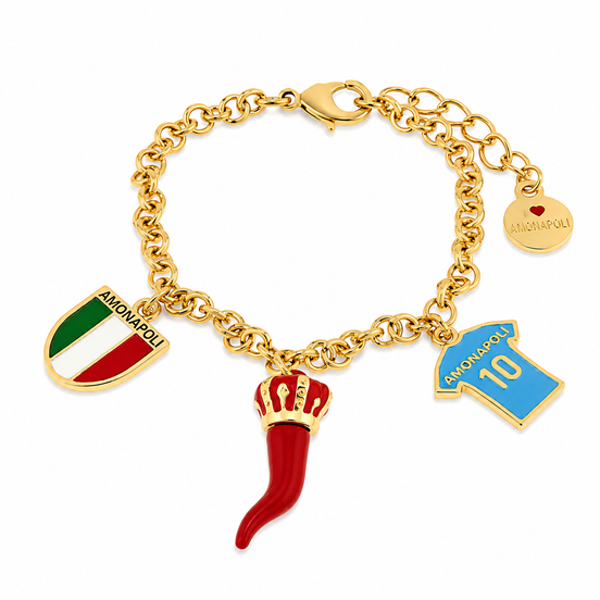 Amo Napoli - Bracciale in Metallo con maglia del napoli, cornetto e tricolore