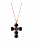 BYSIMON - Collana in Argento 925 croce pendente arricchita da cristalli neri con al centro cristallo fumè.