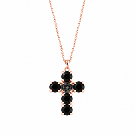 BYSIMON - Collana in Argento 925 croce pendente arricchita da cristalli neri con al centro cristallo fumè.
