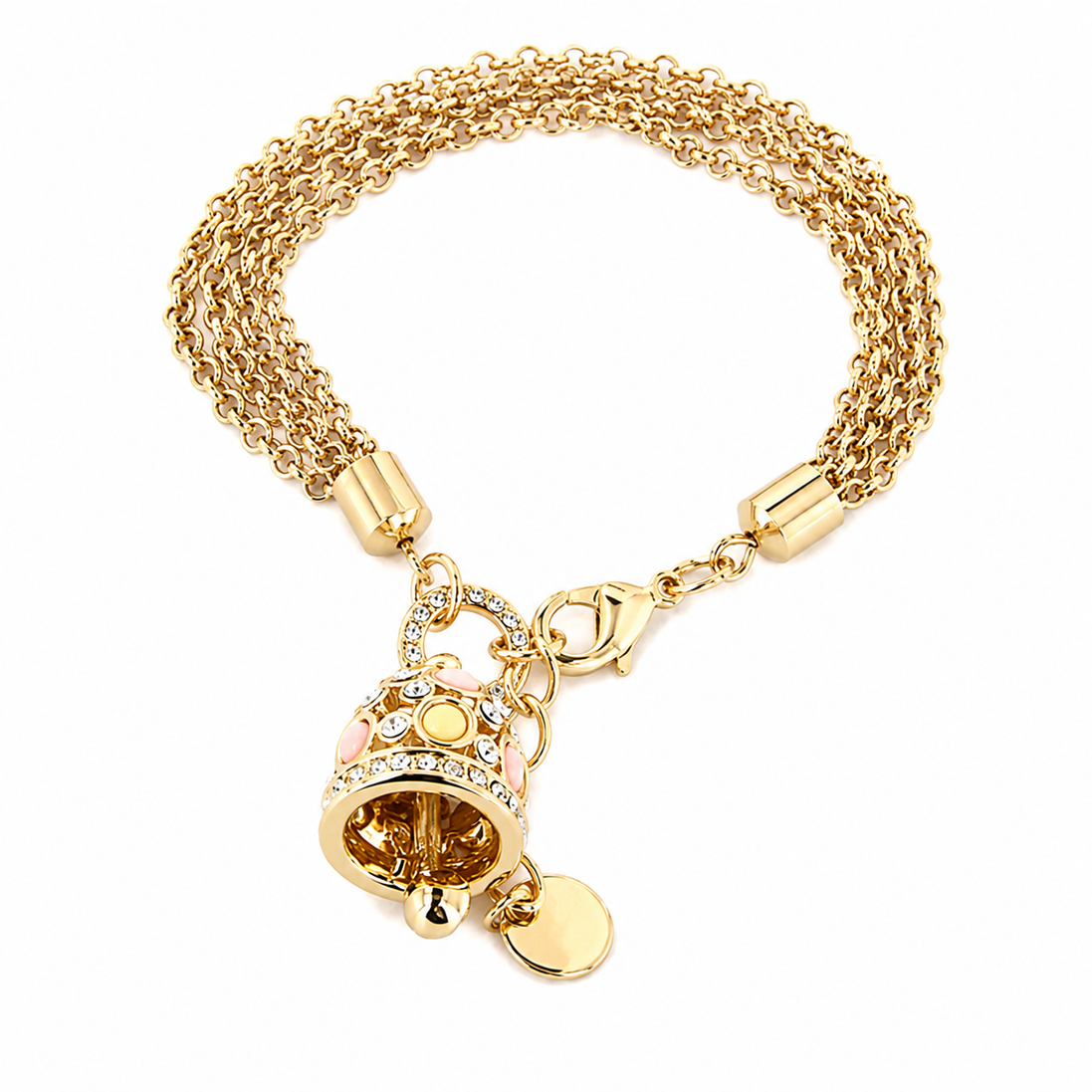 AMO CAPRI - Bracciale in Metallo catena multifilo, con campana pendente impreziosita da cristalli colorati e punti luce bianchi