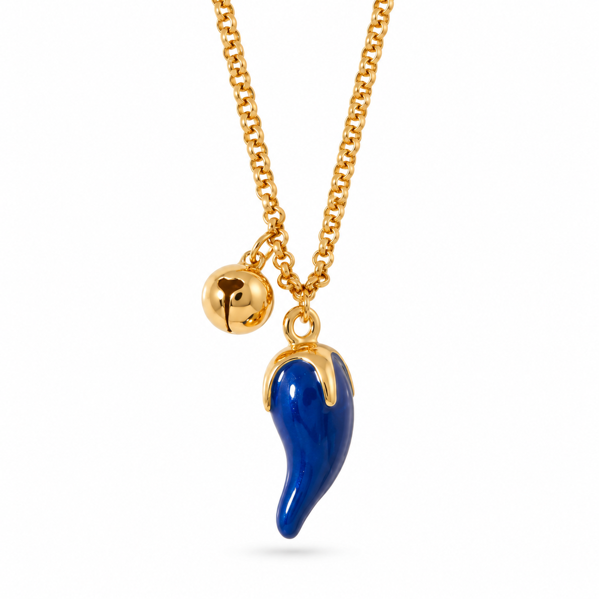 Amo Napoli - Collana in Metallo con corno blu e sonaglio