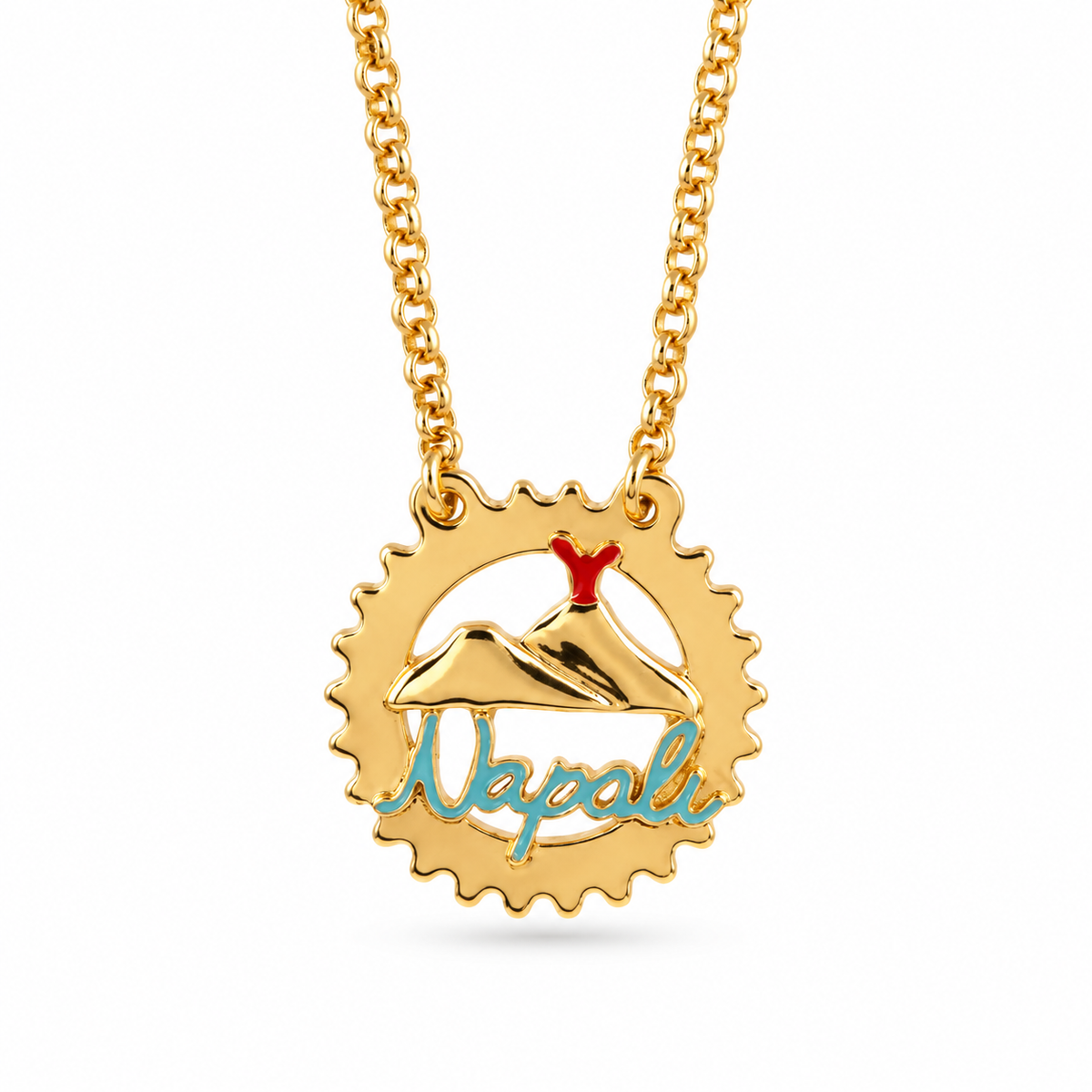 Amo Napoli - Collana in Metallo con scritta Napoli e Vesuvio