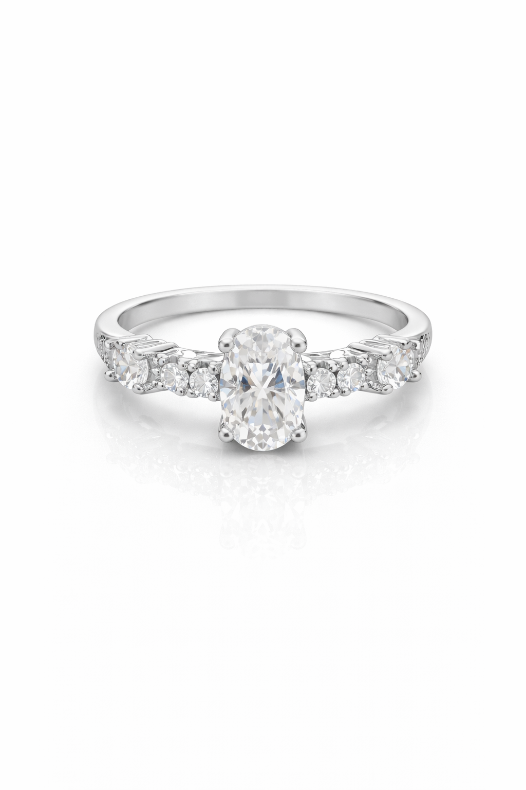 fico gioielli - Anello Solitario Ovale con Pavé in Argento 925