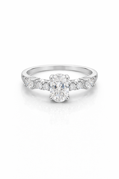 fico gioielli - Anello Solitario Ovale con Pavé in Argento 925