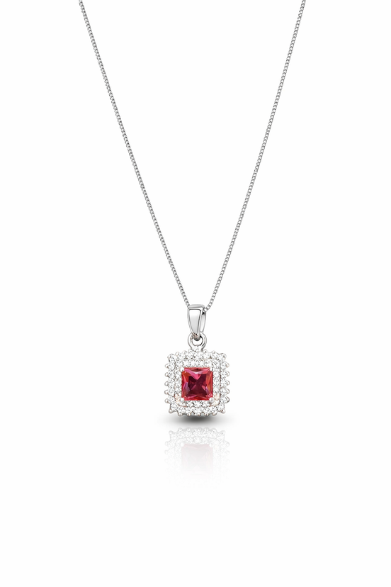 fico gioielli - Collana con Pendente Quadrato con Pietra Centrale in Argento 925