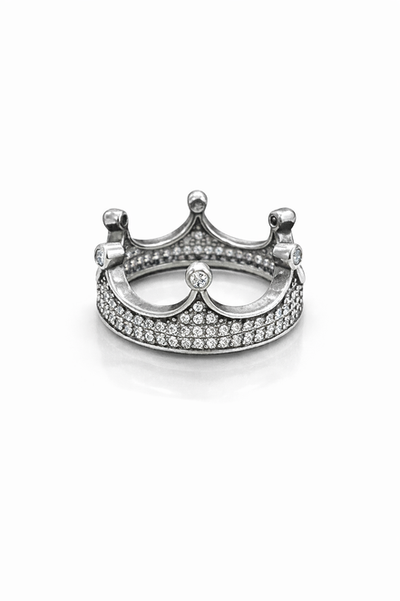 fico gioielli - Anello Corona in Argento 925 con Zirconi Bianchi