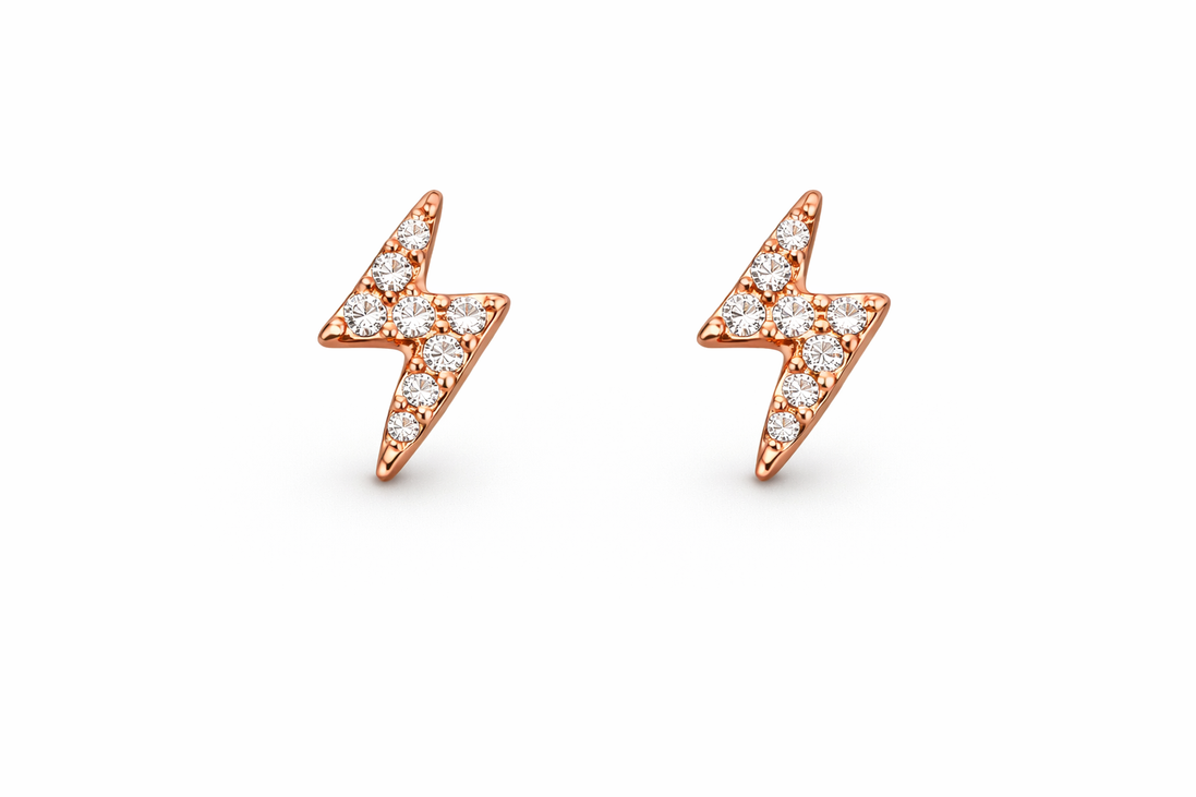 fico gioielli - Orecchini Fulmine con Zirconi in Argento 925 Placcato Oro Rosa