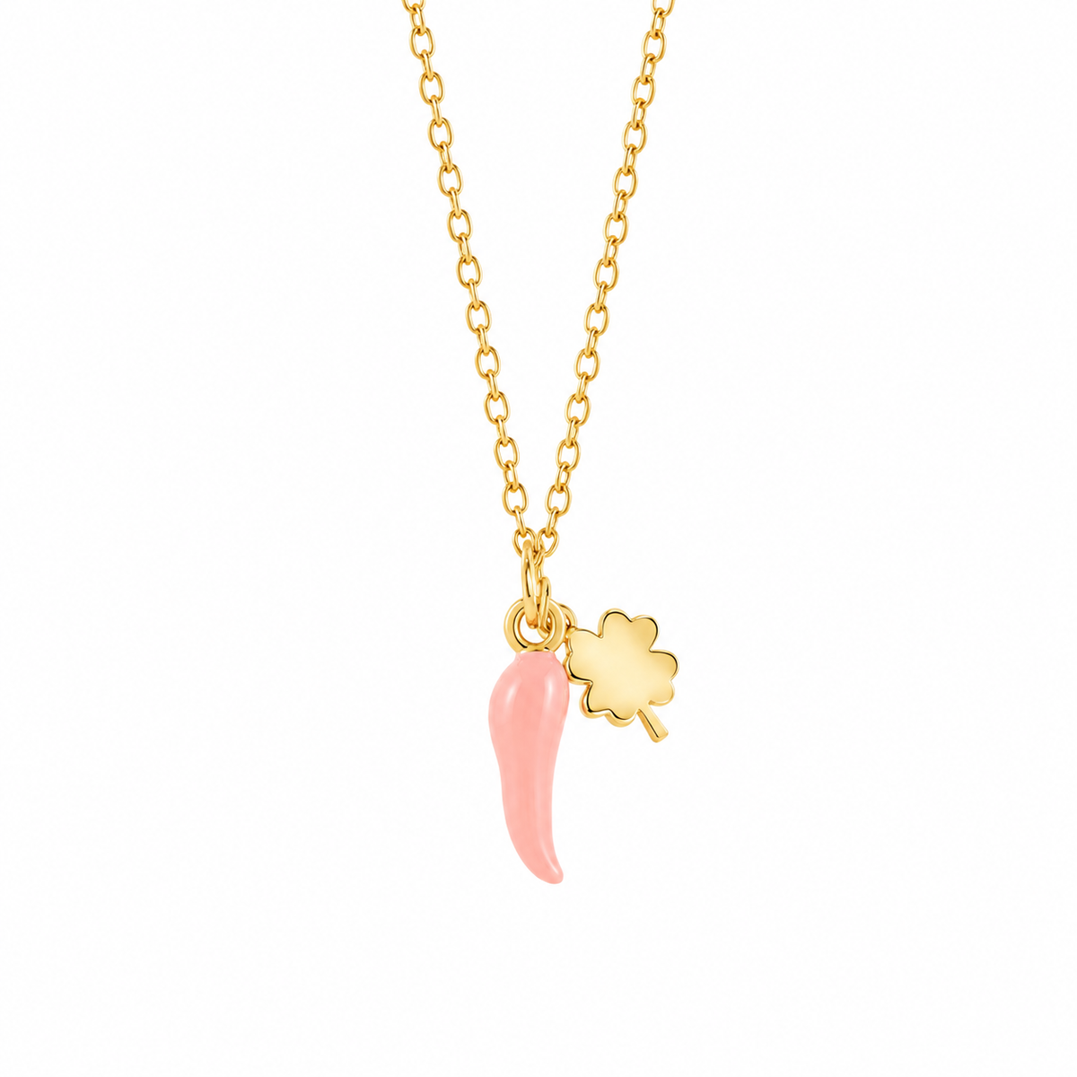 BYSIMON - Collana in Argento 925 con cornetto portafortuna rosa e quadrifoglio