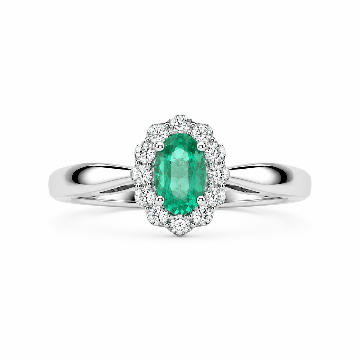 Fico Gioielli - Anello Halo con Smeraldo Naturale e Diamanti in Oro Bianco