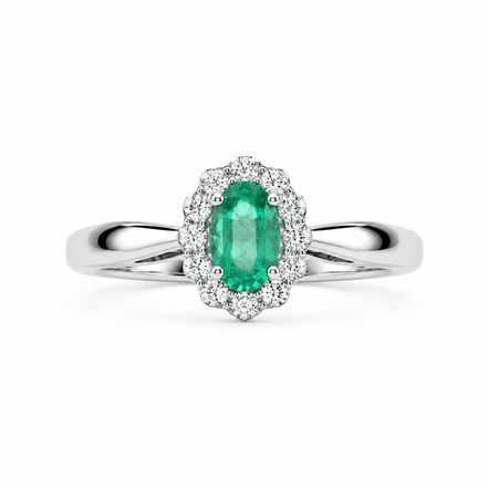 Fico Gioielli - Anello Halo con Smeraldo Naturale e Diamanti in Oro Bianco