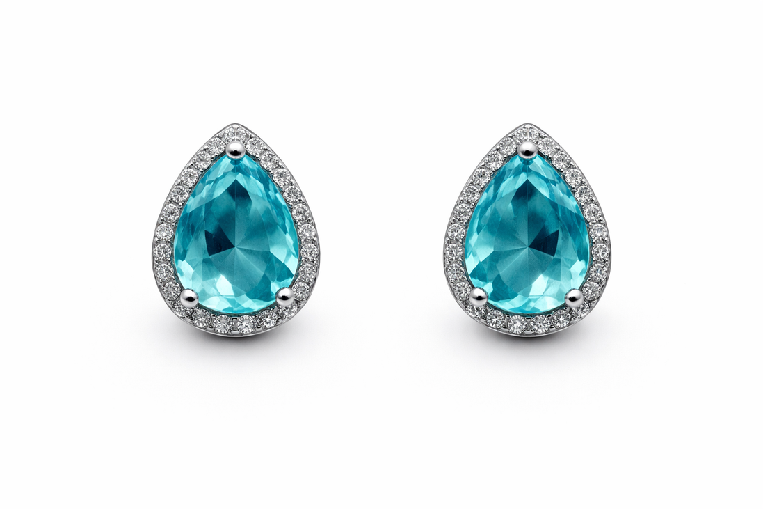fico gioielli - Orecchini Goccia Azzurra con Zirconi in Argento 925