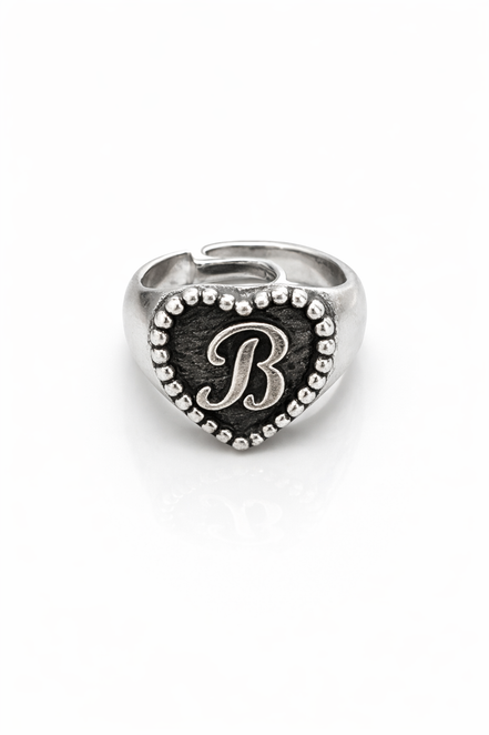 fico gioielli - Anello Cuore con Iniziale "B" in Argento 925