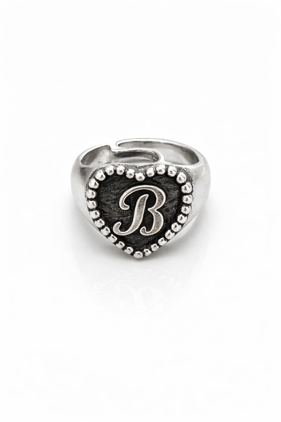 fico gioielli - Anello Cuore con Iniziale "B" in Argento 925