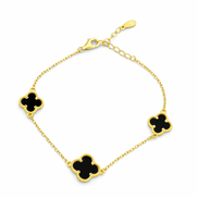 fico gioielli - Bracciale Quadrifoglio in Argento 925 con Pietra Nera