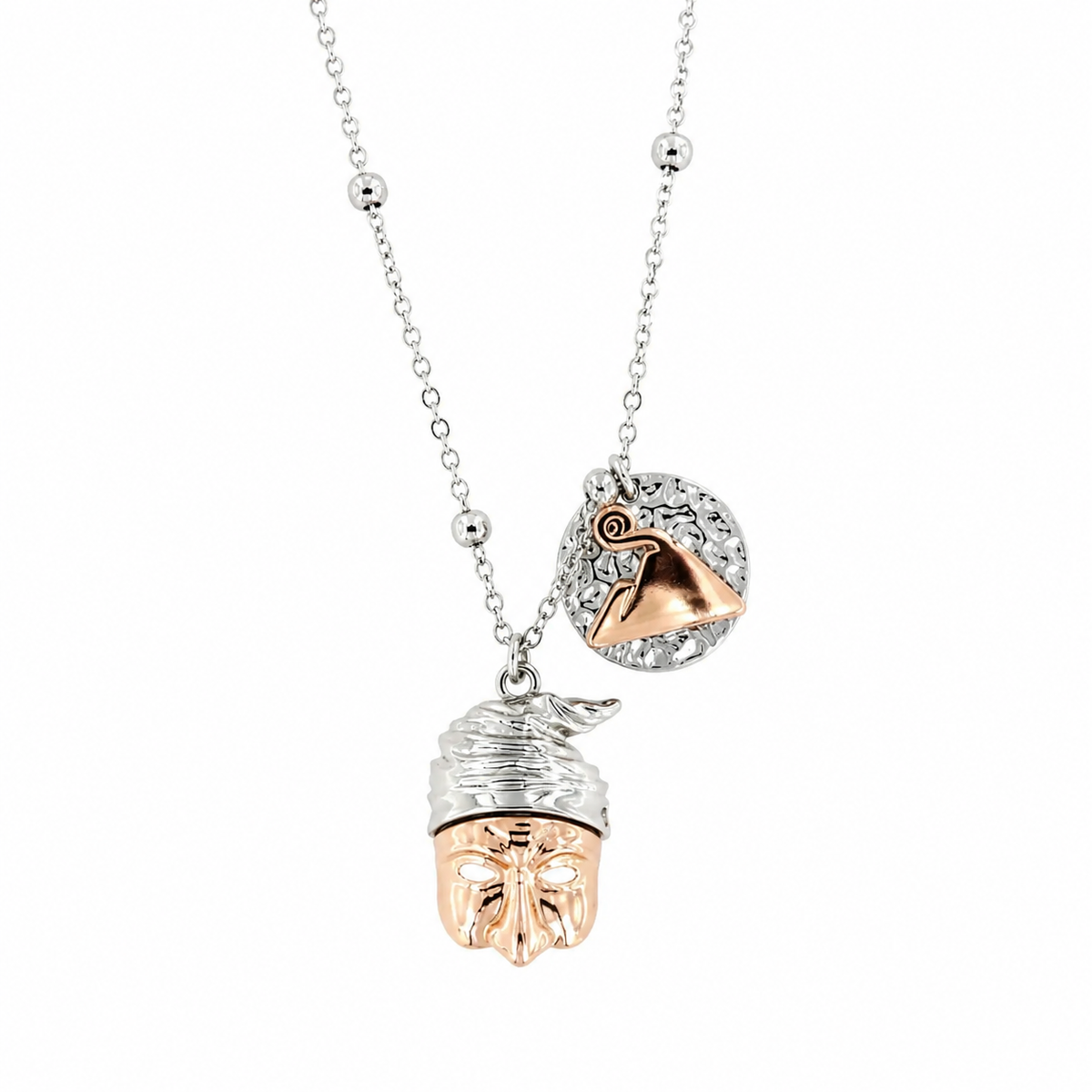 AMO NAPOLI - Collana in Metallo con maschera pulcinella pendente e medaglia con vesuvio
