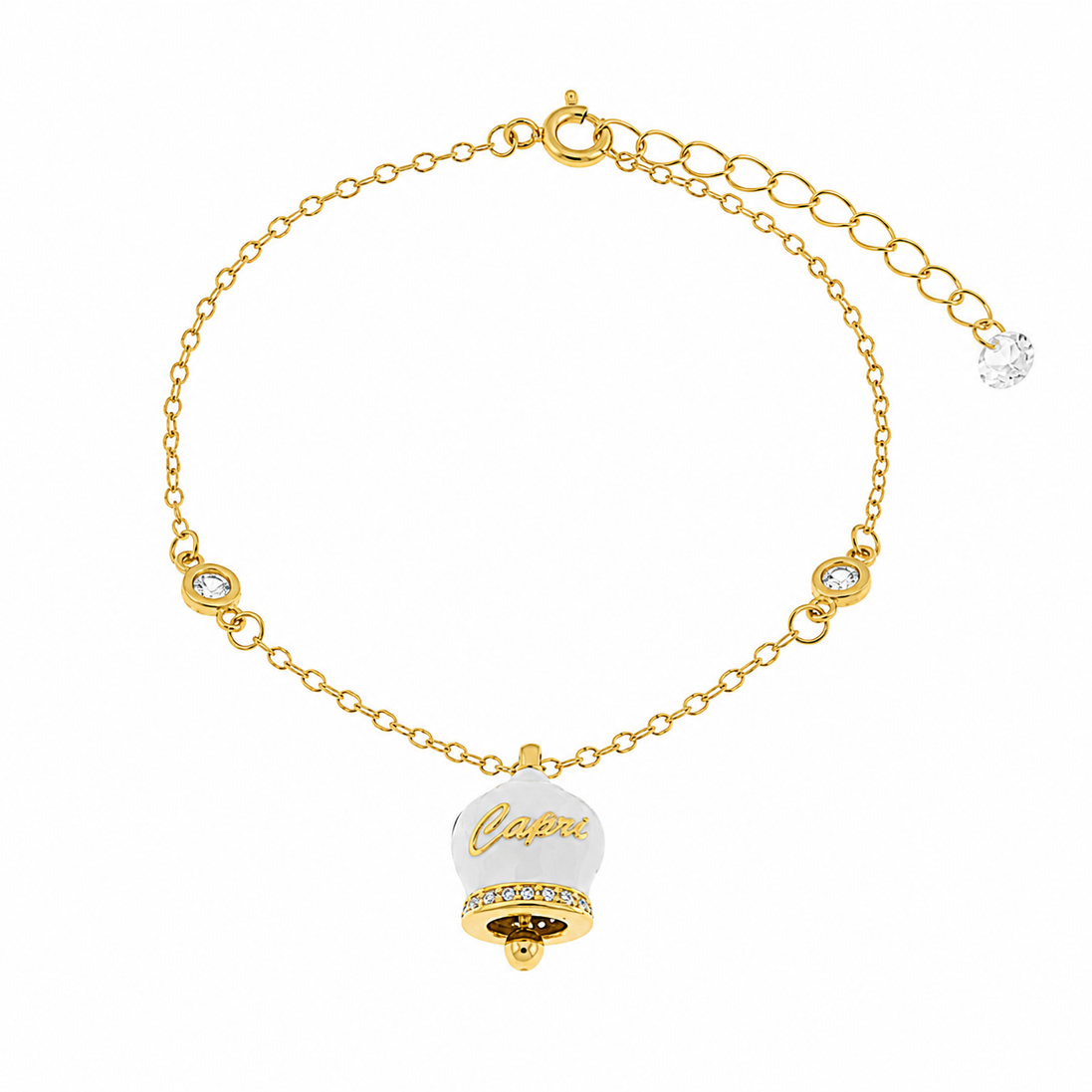 BYSIMON - Bracciale in Argento 925 con campanella bianca Capri e zirconi