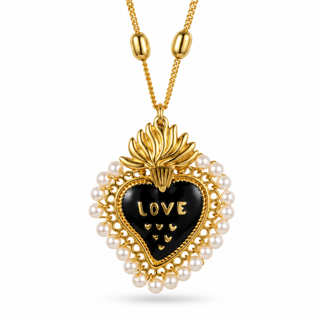 Amo Napoli - Collana in Metallo con ciondolo cuore nero e scritta love