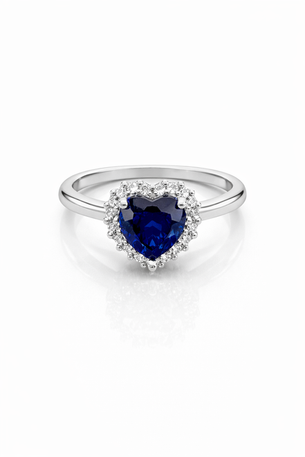 fico gioielli - Anello Cuore Blu Halo in Argento 925