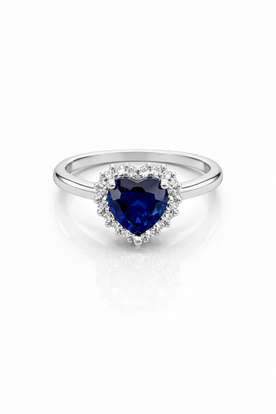 fico gioielli - Anello Cuore Blu Halo in Argento 925