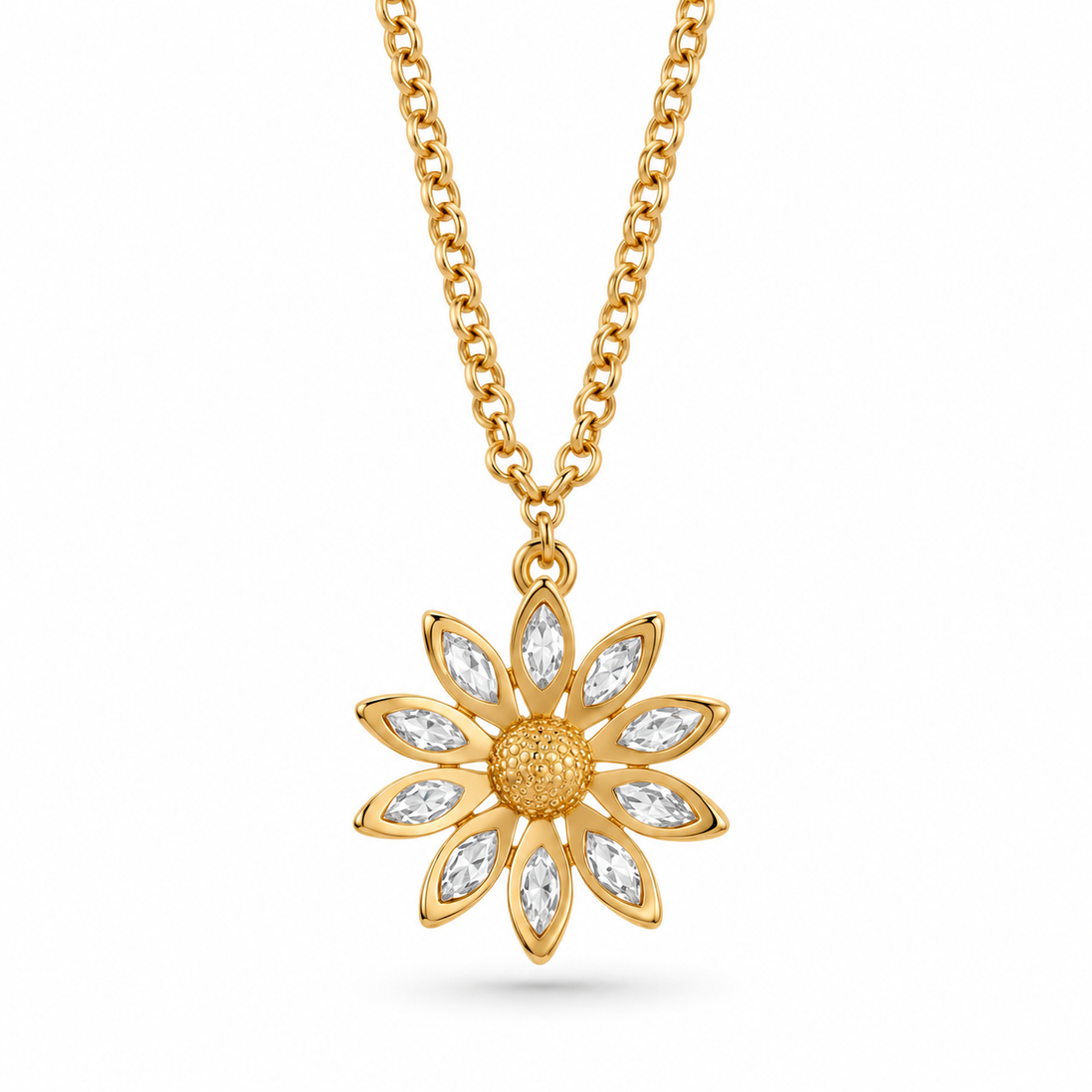 Amo Capri - Collana in Metallo catena dorata fiore stilizzato petali cristalli pendente Capri