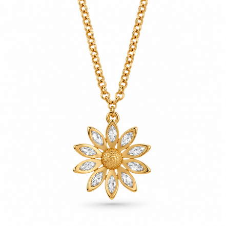 Amo Capri - Collana in Metallo catena dorata fiore stilizzato petali cristalli pendente Capri