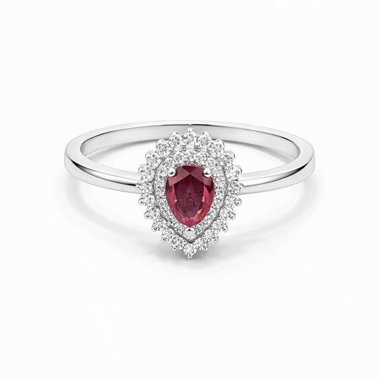 fico gioielli - Anello Goccia in Argento 925 con Pietra Rossa e Zirconi