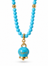 Amo Capri - Collana in Metallo con filo di sfere azzurre e campanella con scritta Capri