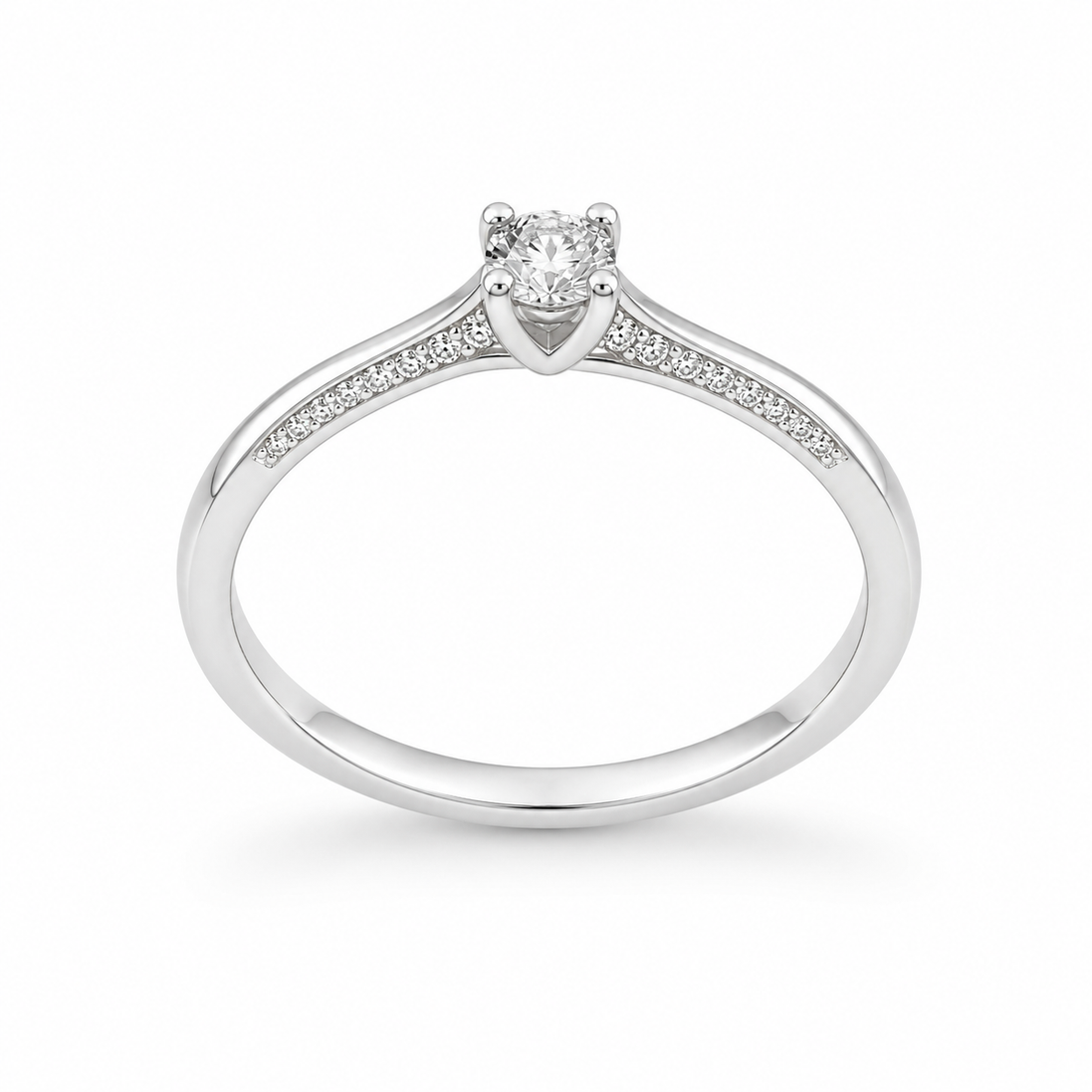 Fico Gioielli - Anello solitario con pavé in Oro Bianco 18 KT con Diamanti